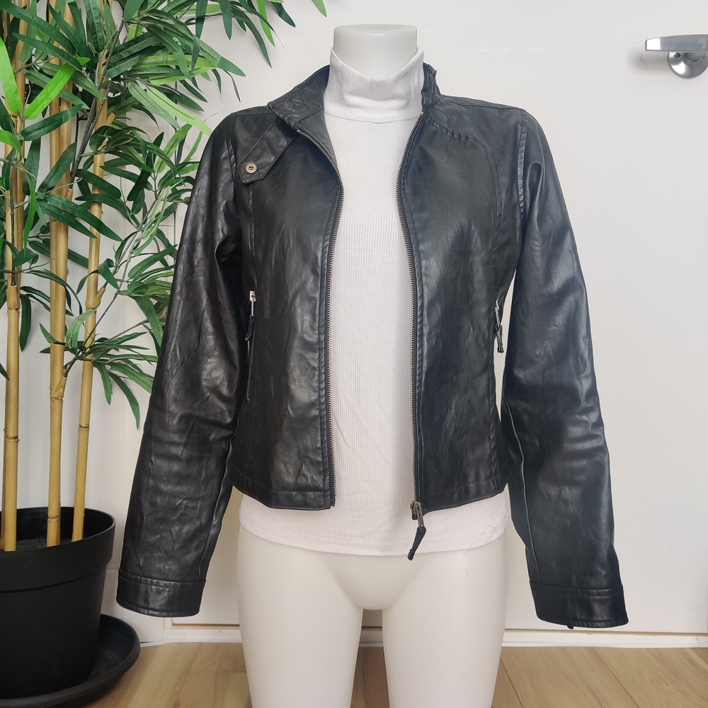 Zara Black Leather Jacket Motorcycle Style